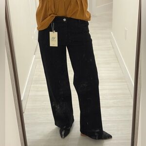 NWT Black Denim Wide Leg Jeans with Sparkly Studded Detail